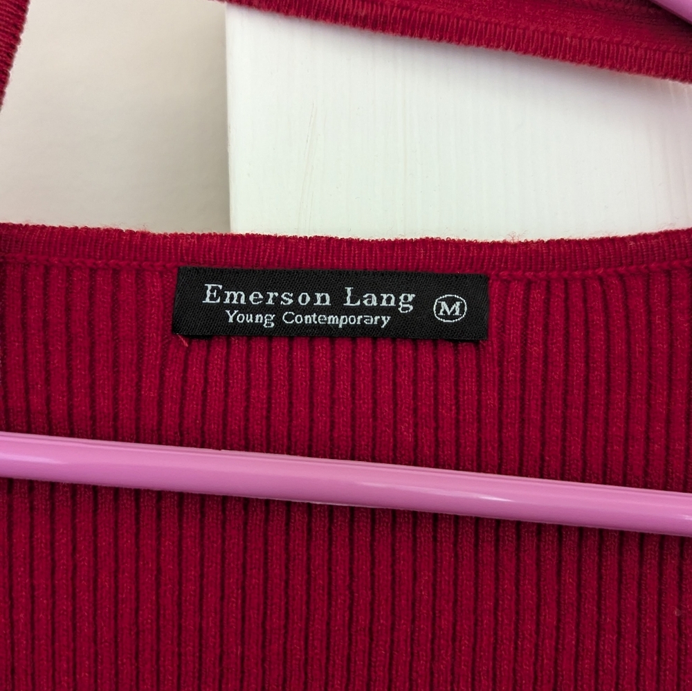 Red Ribbed Button-Up Sweater - Picture 4 of 5